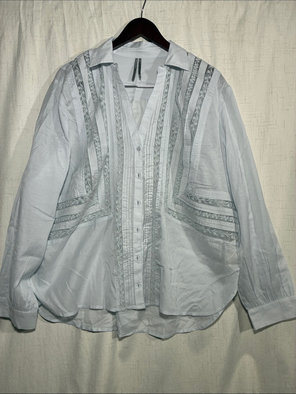 Anthropologie Light Blue Embroidered Button-Up Shirt Jacket